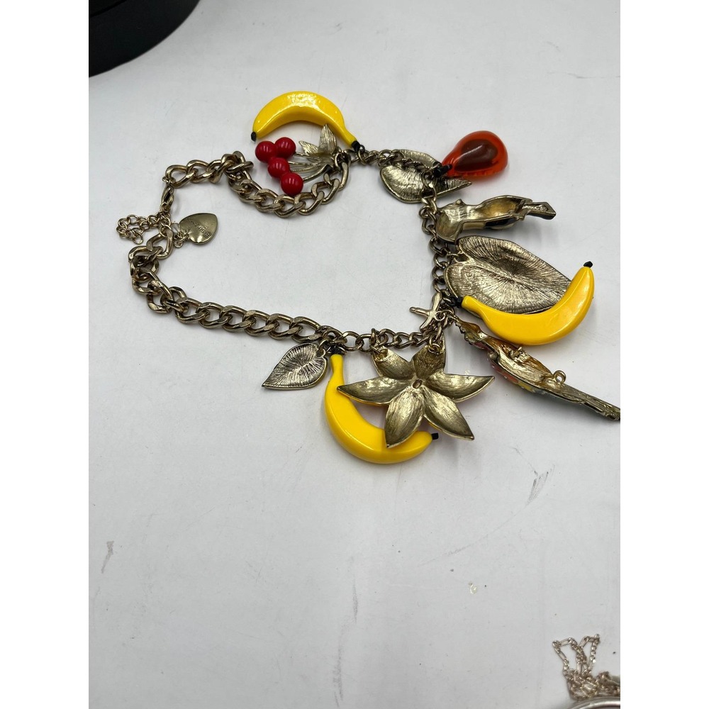 Betsey Johnson Mix Fruit Bird Leaves Parrot Rio Tuscan Sam Charm Dangle Necklace - Picture 3 of 14